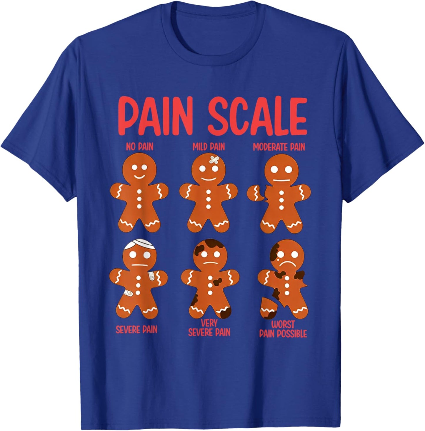 Funny Gingerbread Pain Scale Christmas Nurse T-Shirt - T-Shirt | Royal