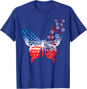 Butterfly Peace Signs USA Flag 4th Of July Independence Day T-Shirt - T-Shirt | Royal