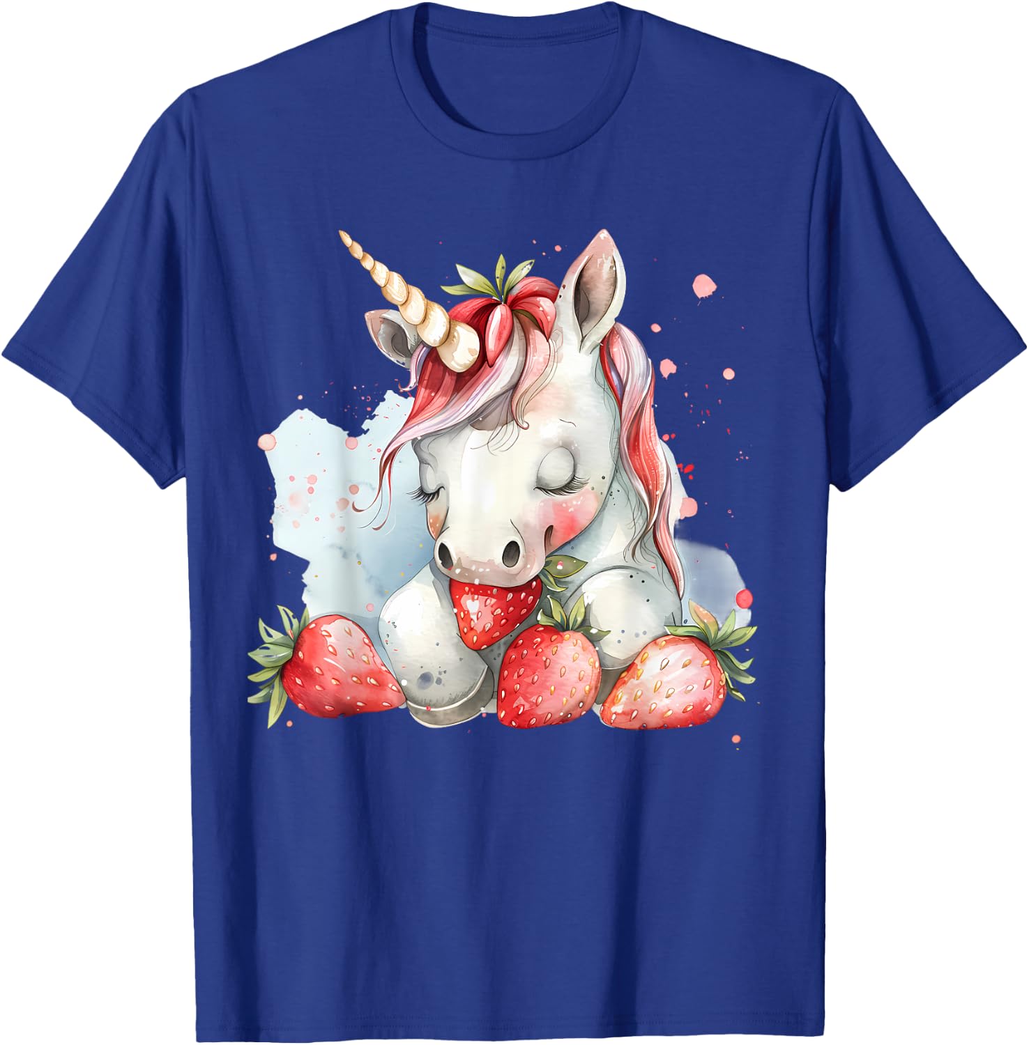 Strawberry Unicorn Cute Strawberries Drawing Watercolor T-Shirt - T-Shirt | Royal