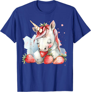 Strawberry Unicorn Cute Strawberries Drawing Watercolor T-Shirt - T-Shirt | Royal