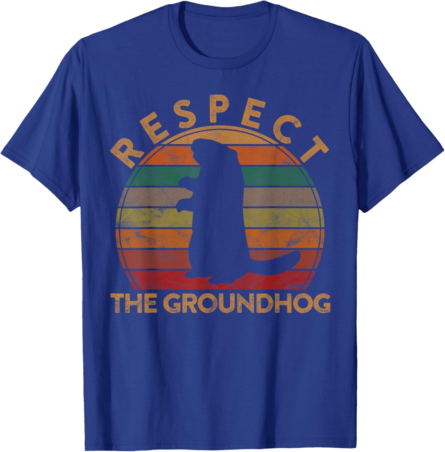 Respect The Ground Hog Sunset Gift Silhouette Groundhog Day T-Shirt - T-Shirt | Royal