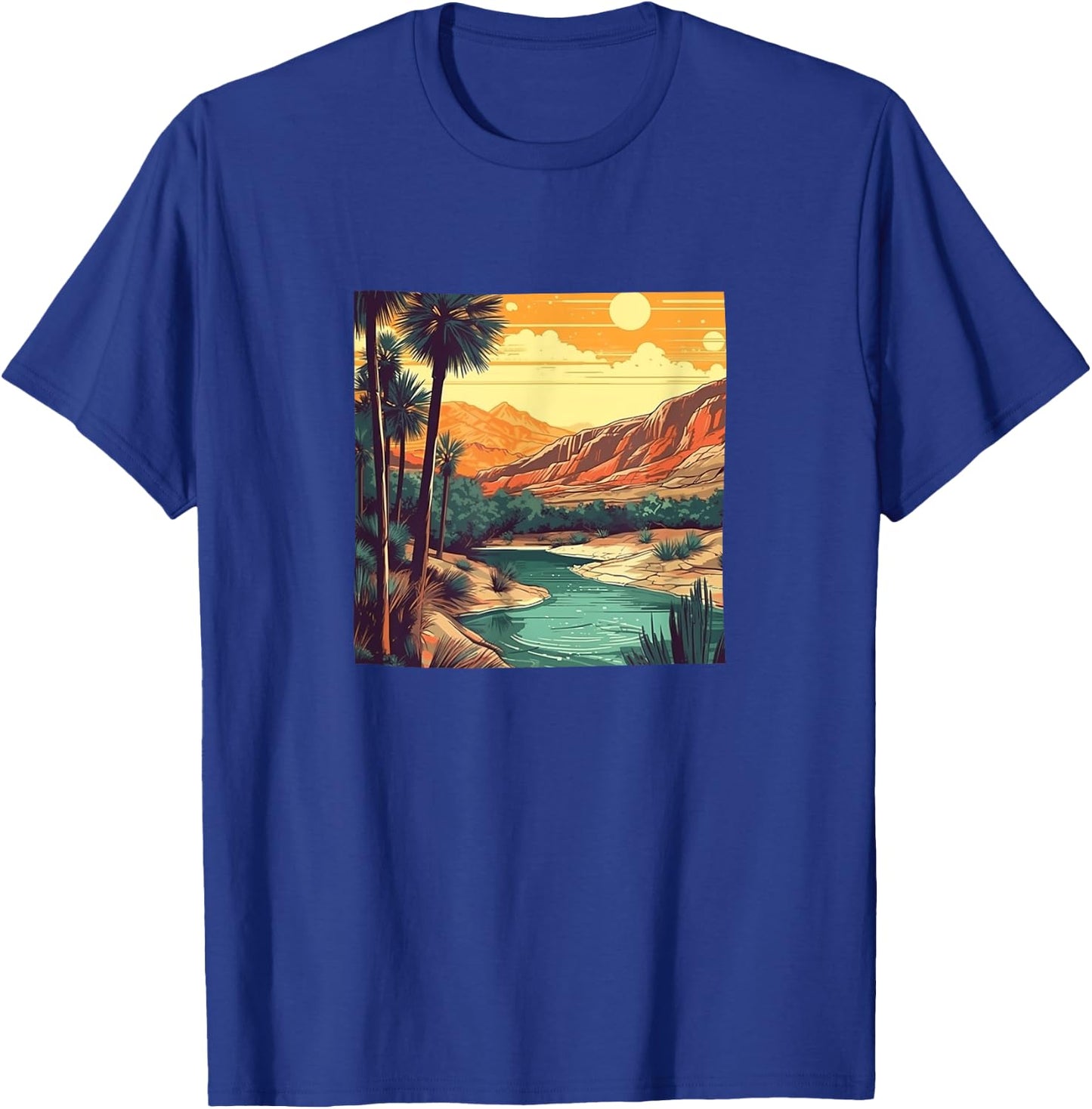Desert Oasis Vintage Landscape Graphic T-Shirt - T-Shirt | Royal