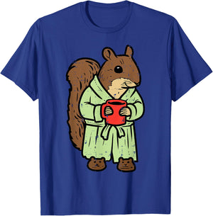 Squirrel Bathrobe Coffee Funny Rodent Mom Dad Men Women Kids T-Shirt - T-Shirt | Royal