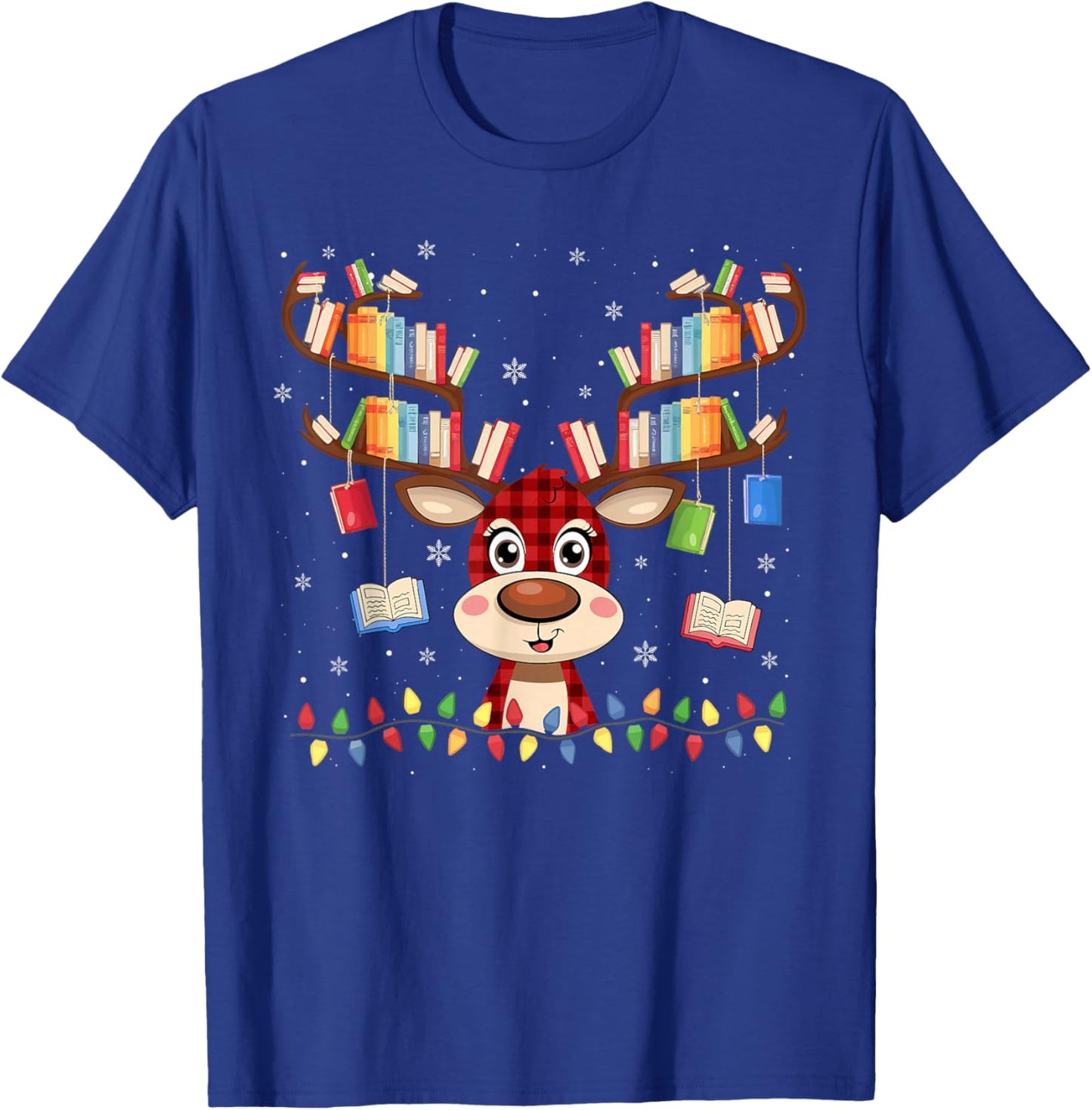 Christmas Librarian Reindeer Matching Book Lover T-Shirt - T-Shirt | Royal