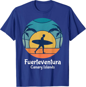 Fuerteventura Canary Islands Surfing Surfer Vintage Sunset T-Shirt - T-Shirt | Royal