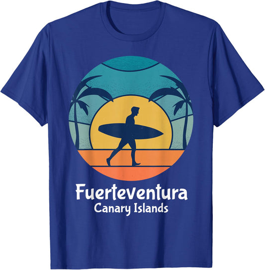 Fuerteventura Canary Islands Surfing Surfer Vintage Sunset T-Shirt - T-Shirt | Royal