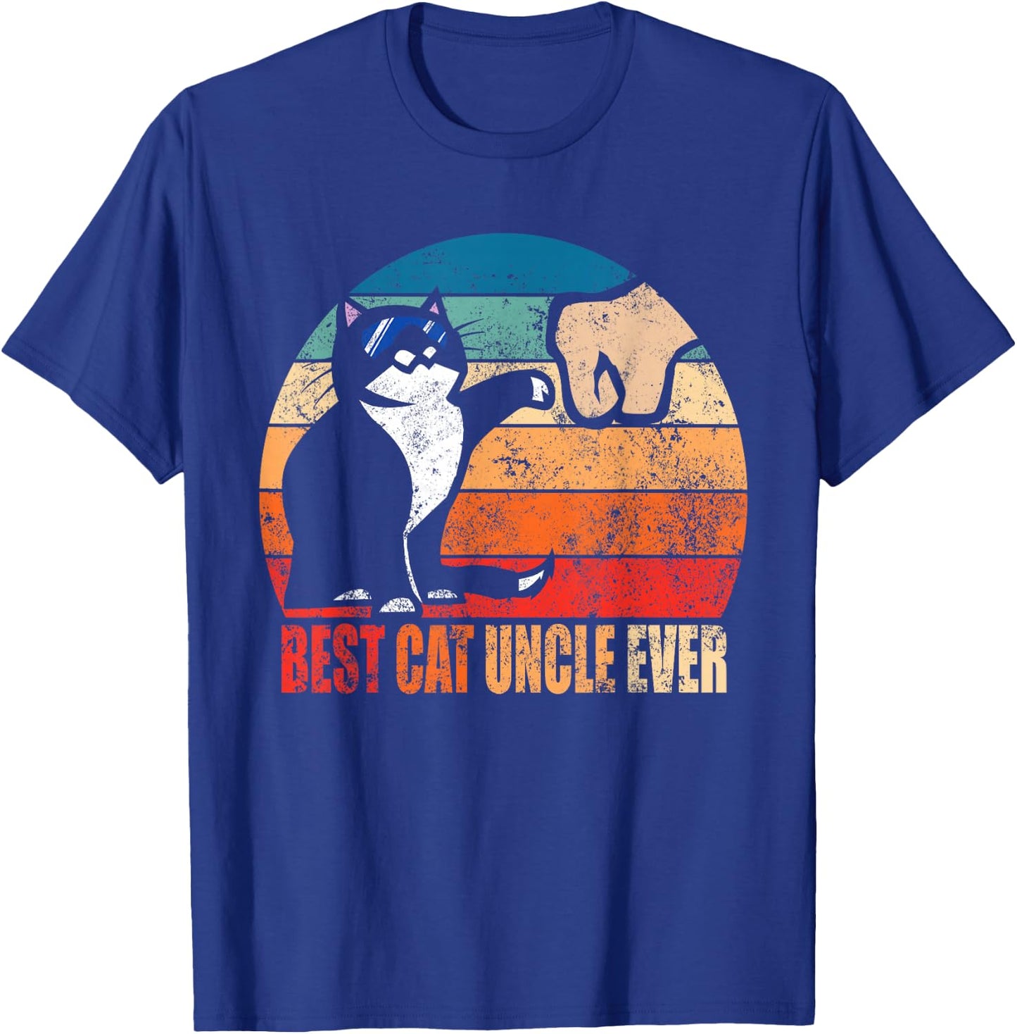 Best Cat Uncle Ever Funny Cat Sunglasses Fist Bump Retro T-Shirt - T-Shirt | Royal
