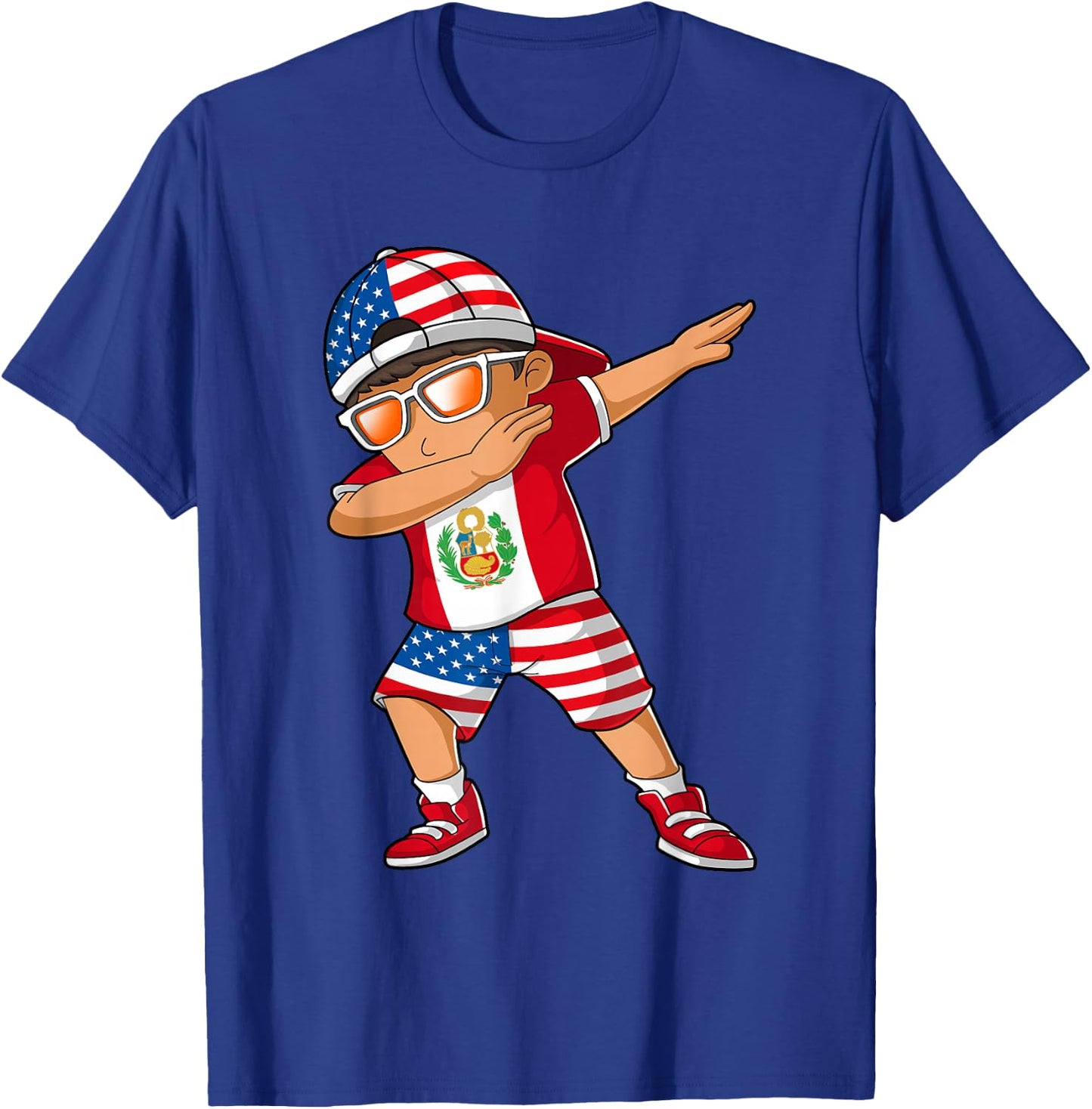 Half American Half Peruvian Boy Kid Peru Flag Patriotic T-Shirt - T-Shirt | Royal