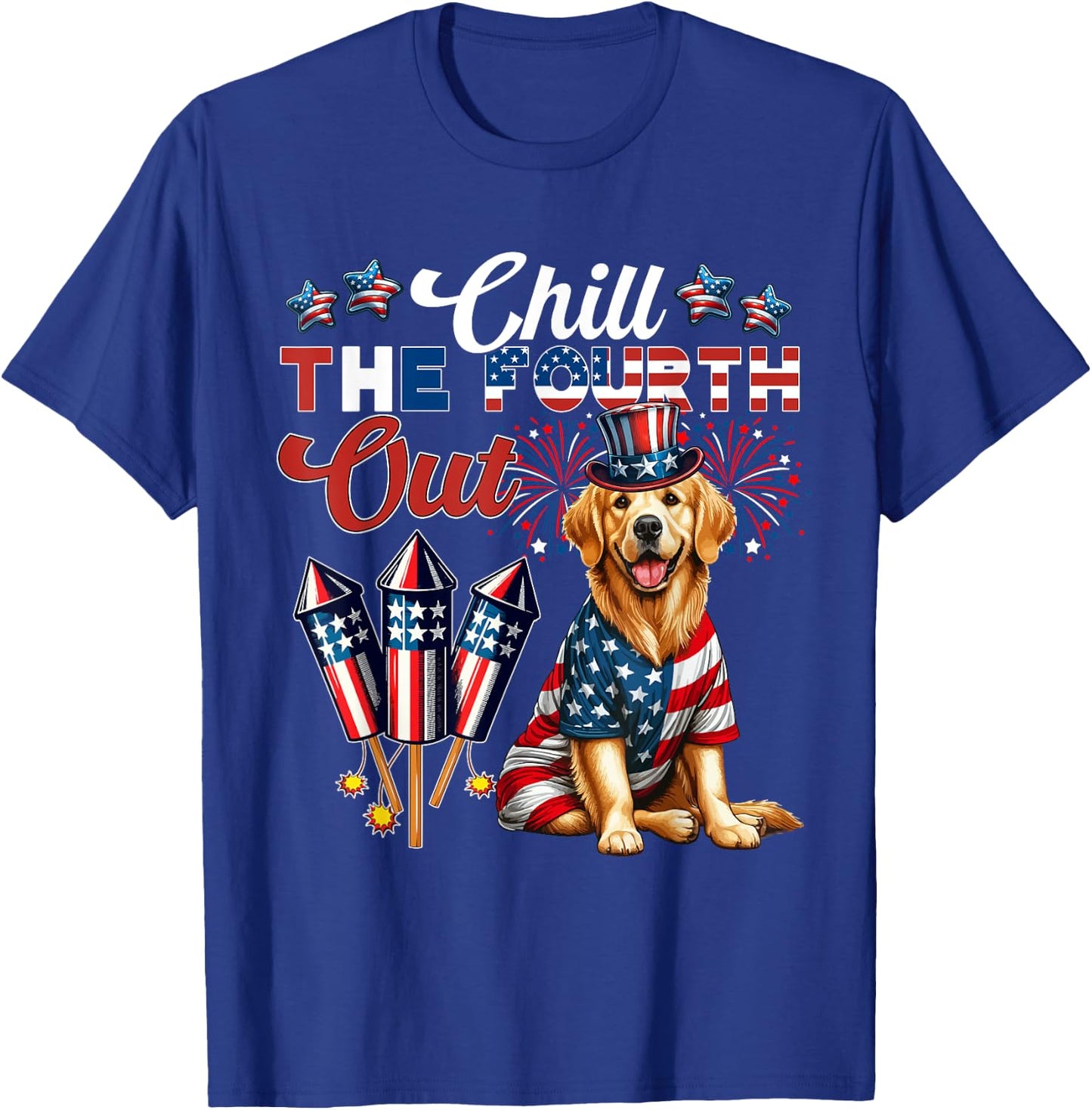 Chill The Fourth Out Costume 4th Of July Golden Retriever T-Shirt - T-Shirt | Royal