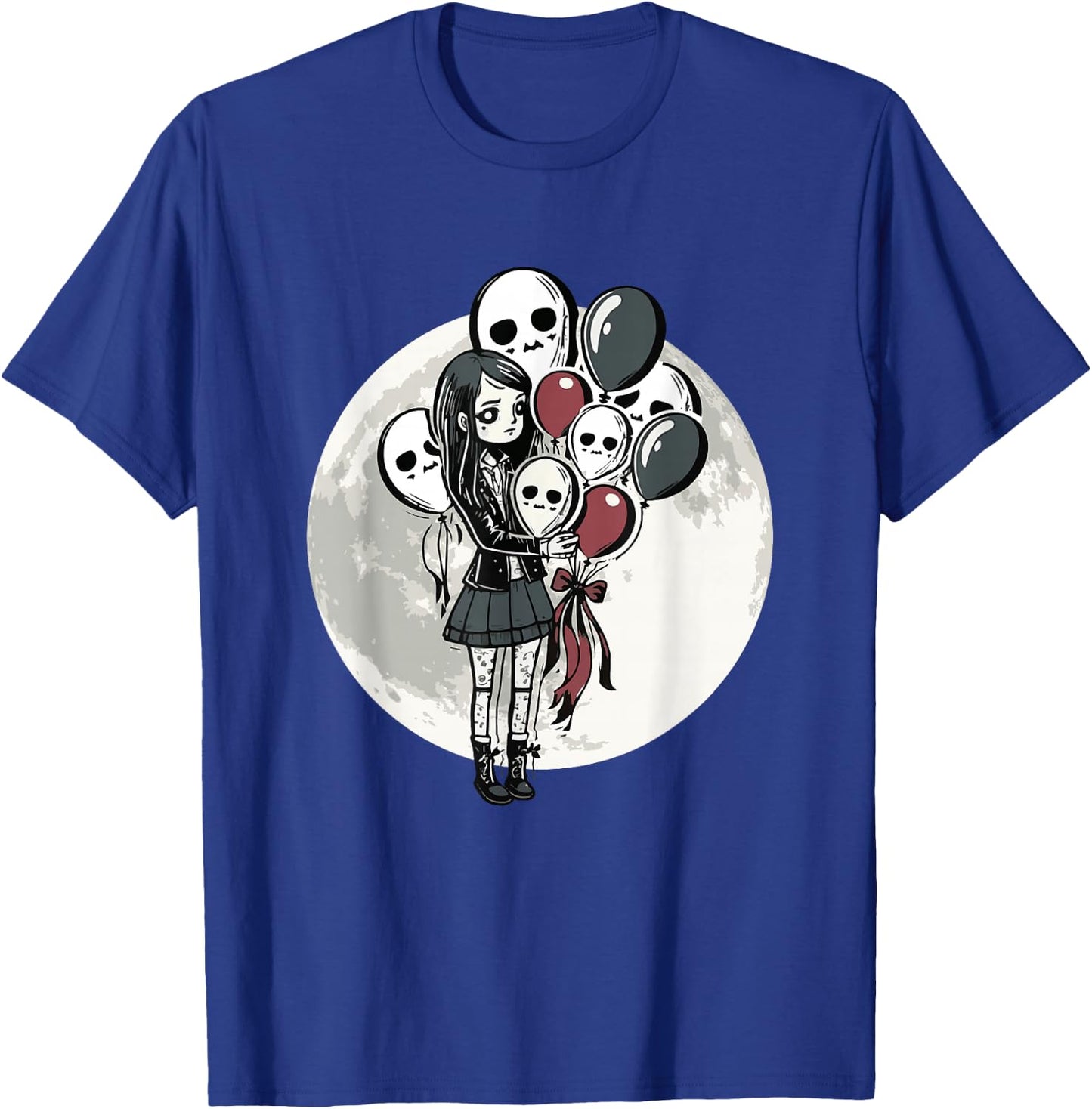 Goth Girl Holding Skull-Balloons - Goth Gothic T-Shirt - T-Shirt | Royal
