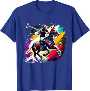 Colorful Polo Player on Horse Equestrian T-Shirt - T-Shirt | Royal