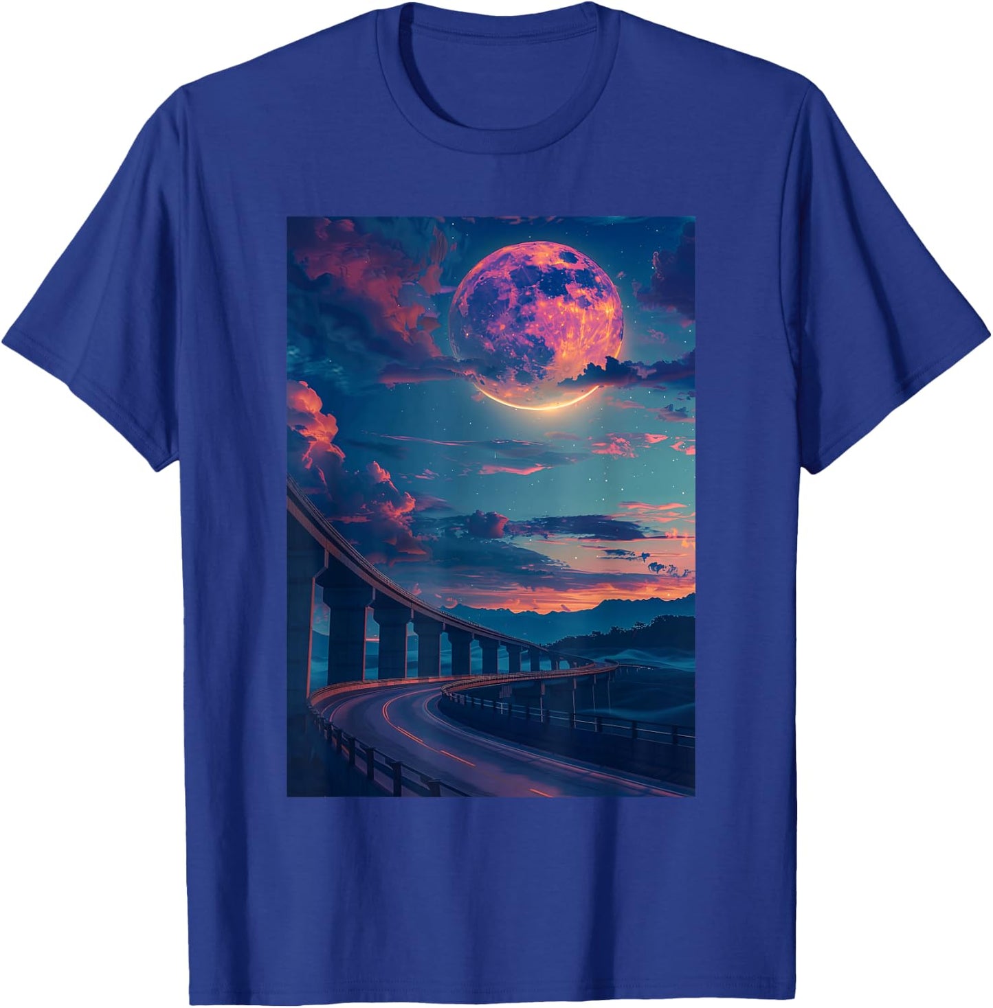 Liminal Space: Curved Bridge in Moonlight Night T-Shirt - T-Shirt | Royal