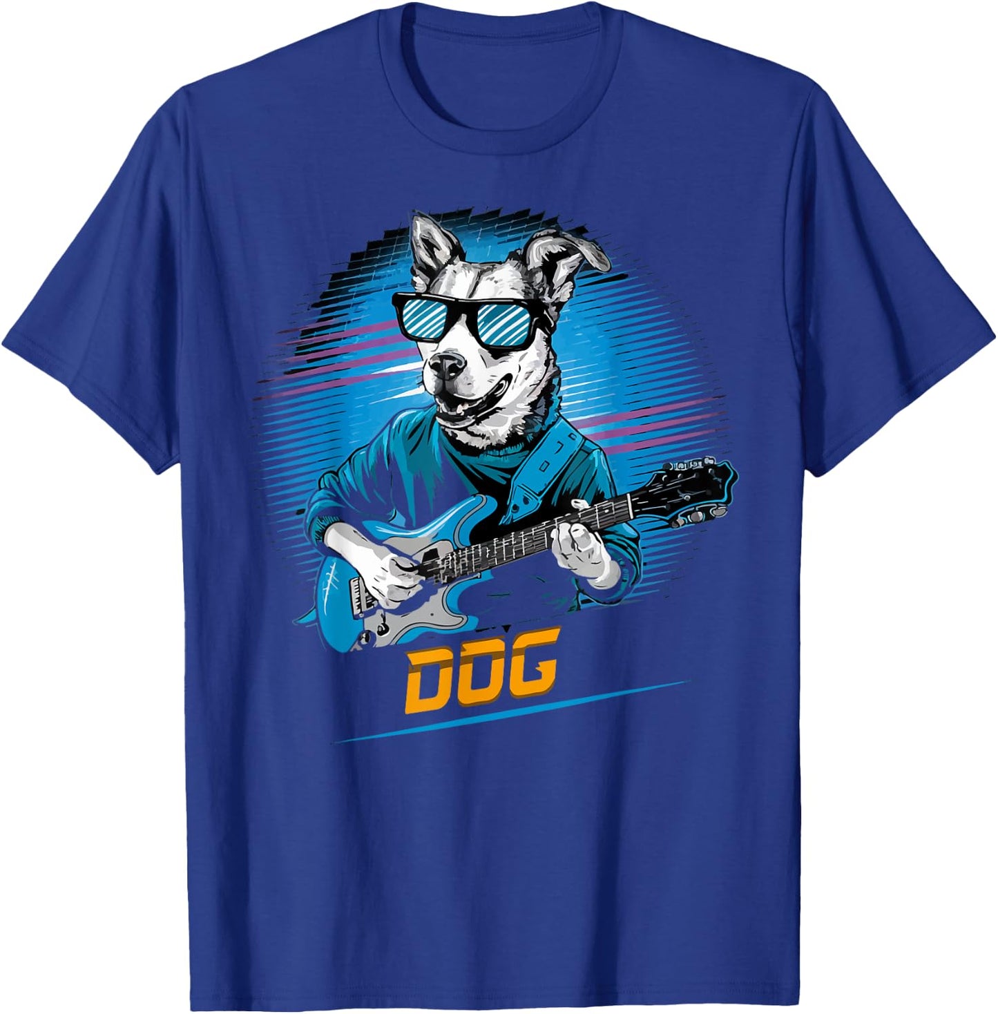 cute Dog Playing Bass Guitar Animal Playing Guitar music Men Women Kids T-Shirt - T-Shirt | Royal