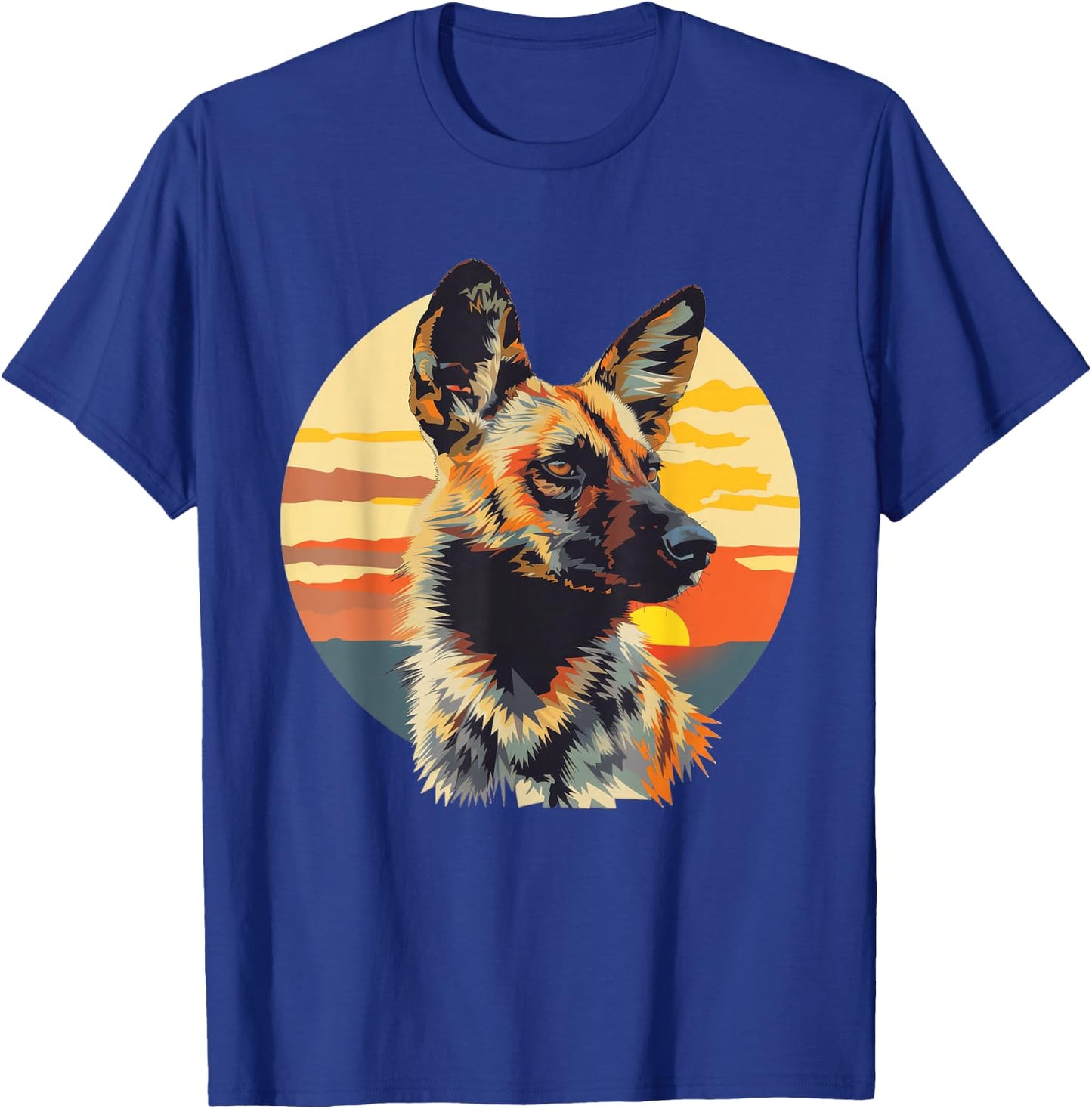 African Wild Dog With A Sunset T-Shirt - T-Shirt | Royal