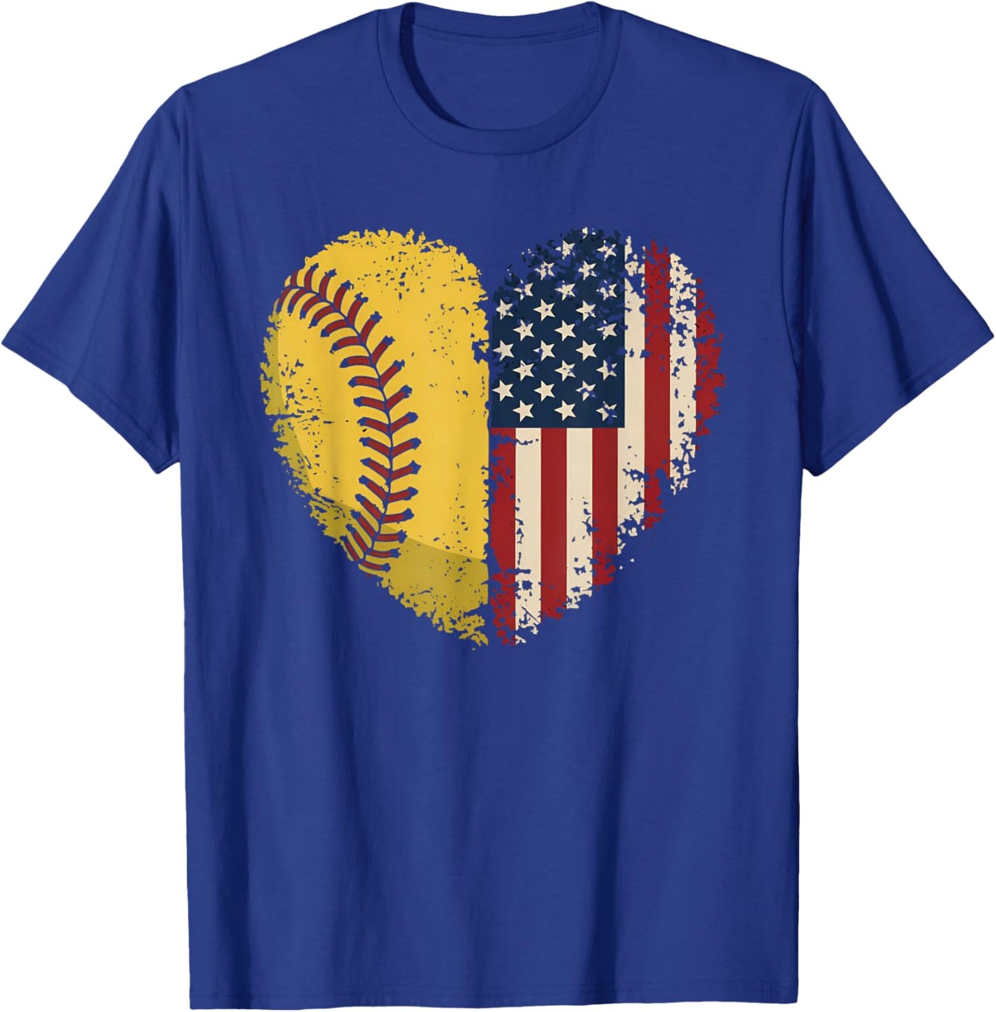 Softball Heart American Flag Patriotic Softball Lovers T-Shirt - T-Shirt | Royal