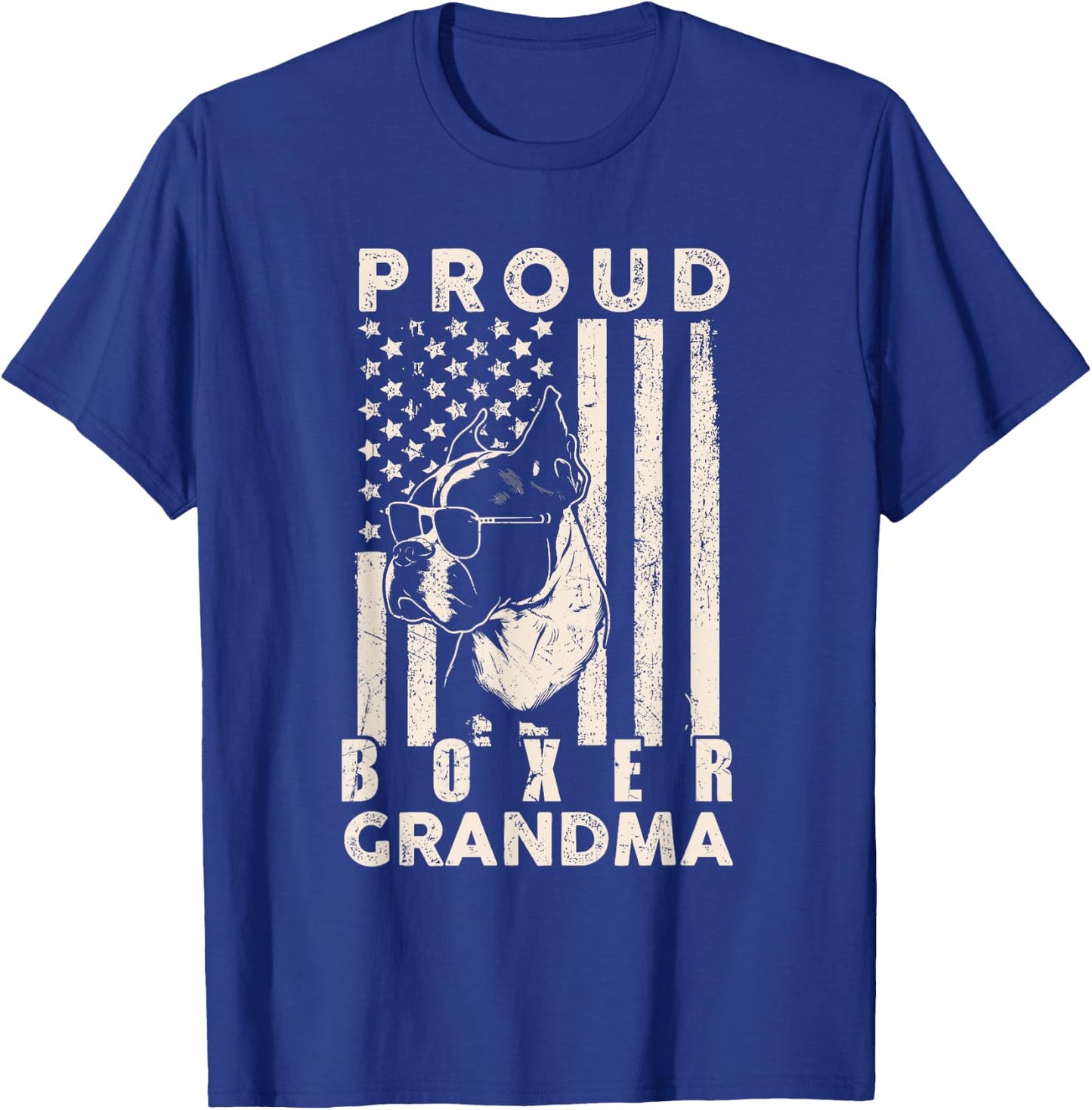 Proud Boxer Dog Grandma American Flag Patriotic Dog Lover Women Kids Men T-Shirt - T-Shirt | Royal