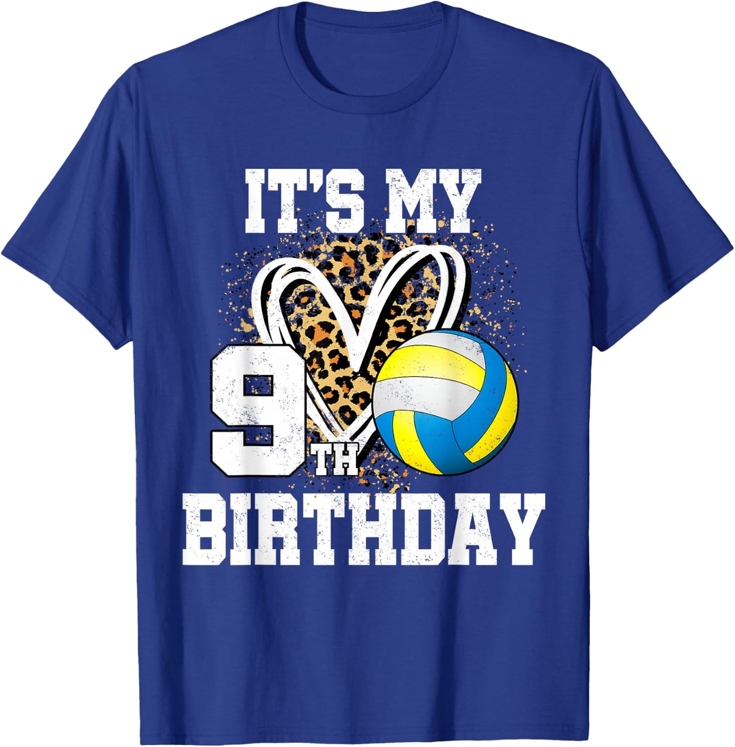 It's My 9th Birthday Volleyball 9 Year Old Leopard Heart T-Shirt - T-Shirt | Royal