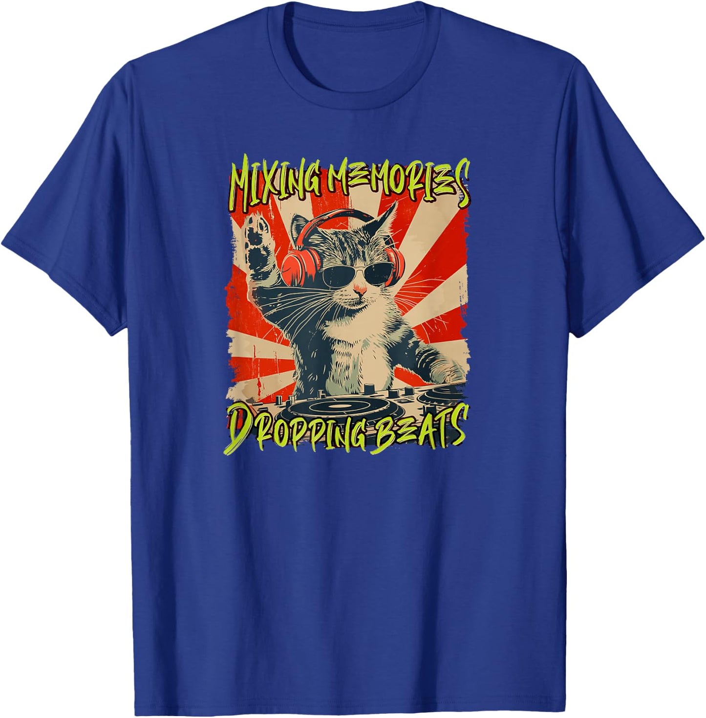 Funny DJ Cat Disco Sound Tech Headphone Music T-Shirt - T-Shirt | Royal
