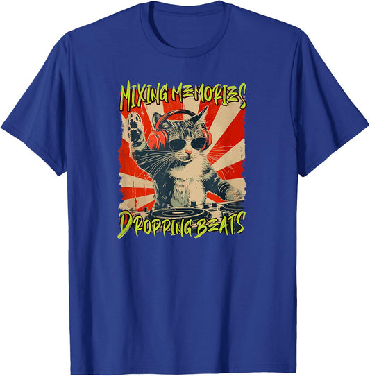 Funny DJ Cat Disco Sound Tech Headphone Music T-Shirt - T-Shirt | Royal