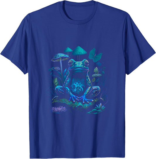 Psychedelic Cottagecore Aesthetic Blue Frog T-Shirt - T-Shirt | Royal