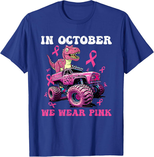 In October We Wear Pink Breast Cancer Trex Dino Kids T-Shirt - T-Shirt | Royal