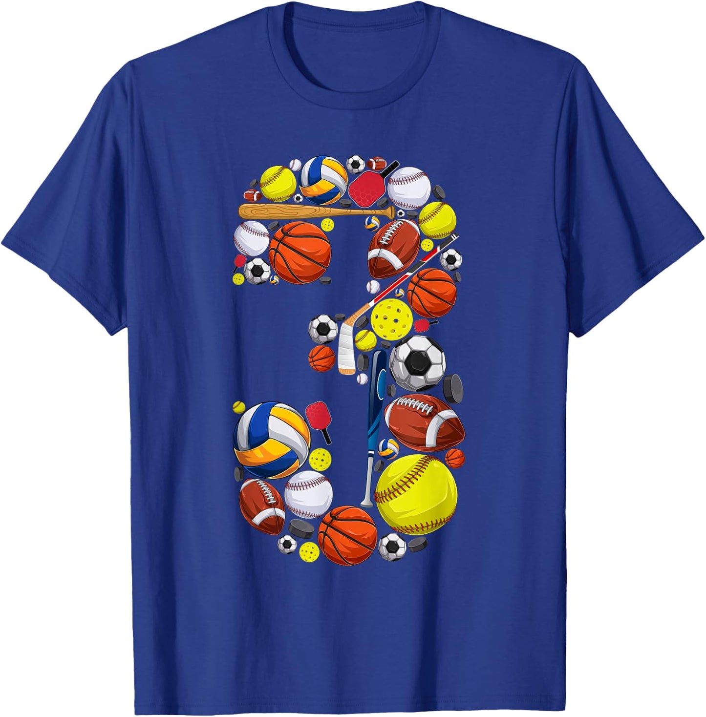 3 Years Old Sports Baller 3rd Birthday Party Boys Kids T-Shirt - T-Shirt | Royal