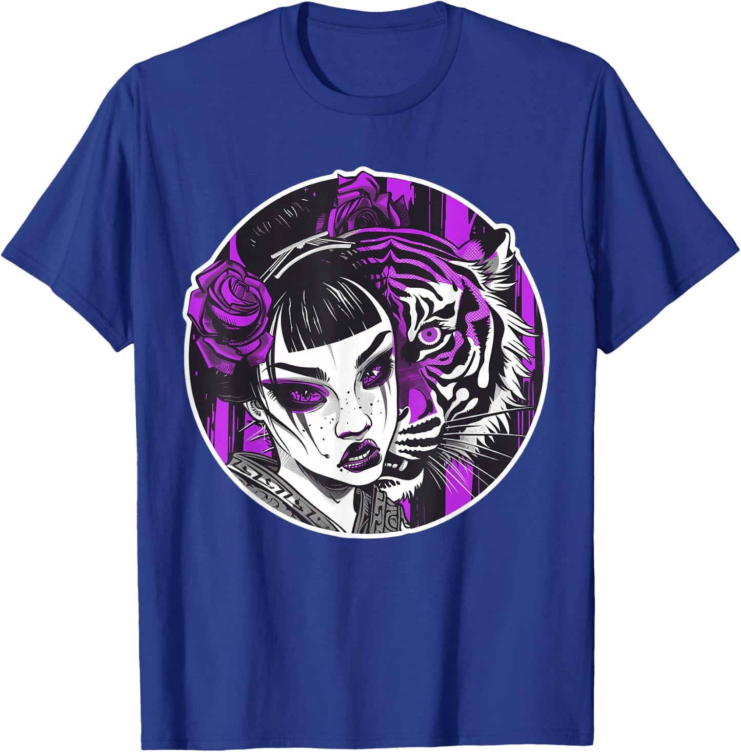 Kawaii Anime Geisha With Tiger Bliss For Otaku Enthusiasts T-Shirt - T-Shirt | Royal