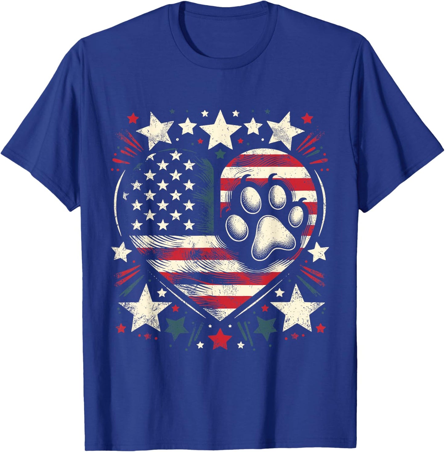 American Flag Patriotic Dog and Cat Paw 4th of July T-Shirt - T-Shirt | Royal