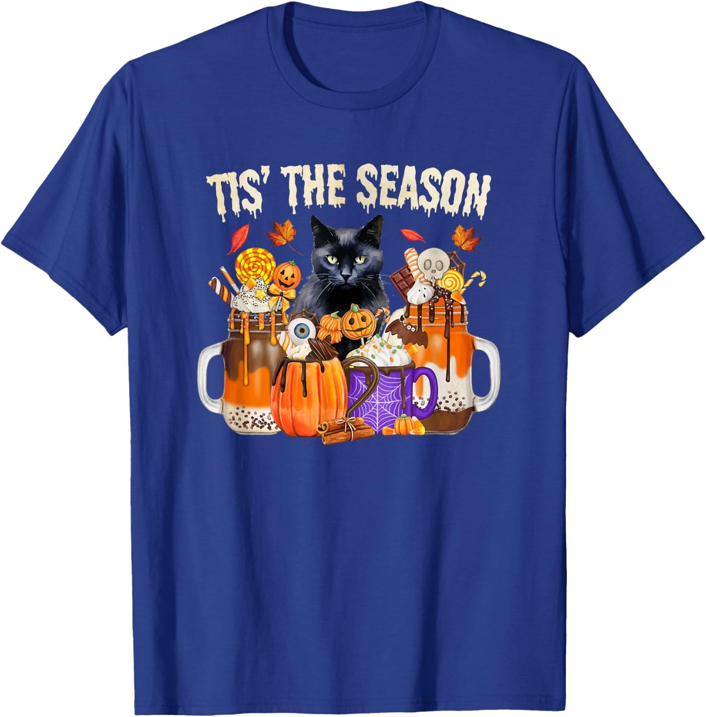 Fall Coffee Pumpkin Spice Latte Autumn Black Cat T-Shirt - T-Shirt | Royal