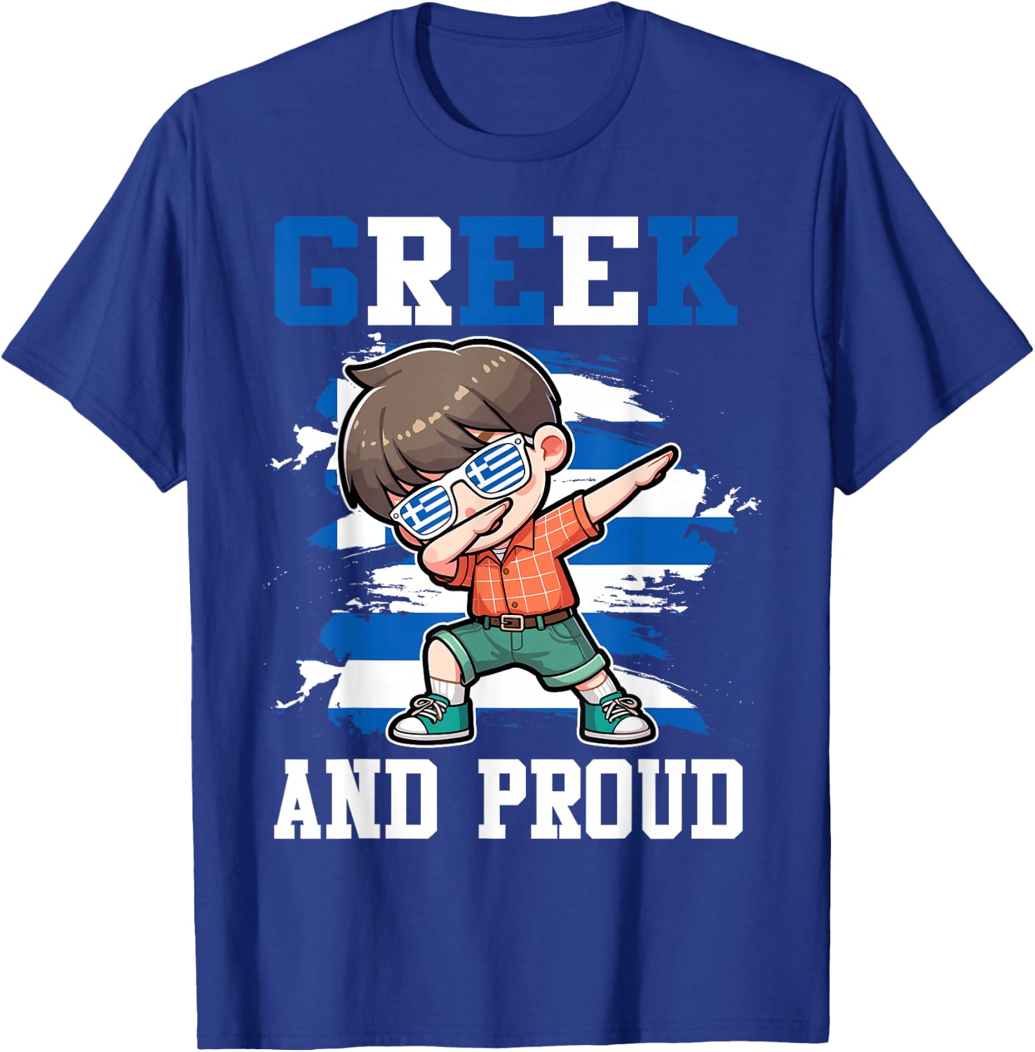 Greek And Proud Greek Boy Greece Flag T-Shirt - T-Shirt | Royal
