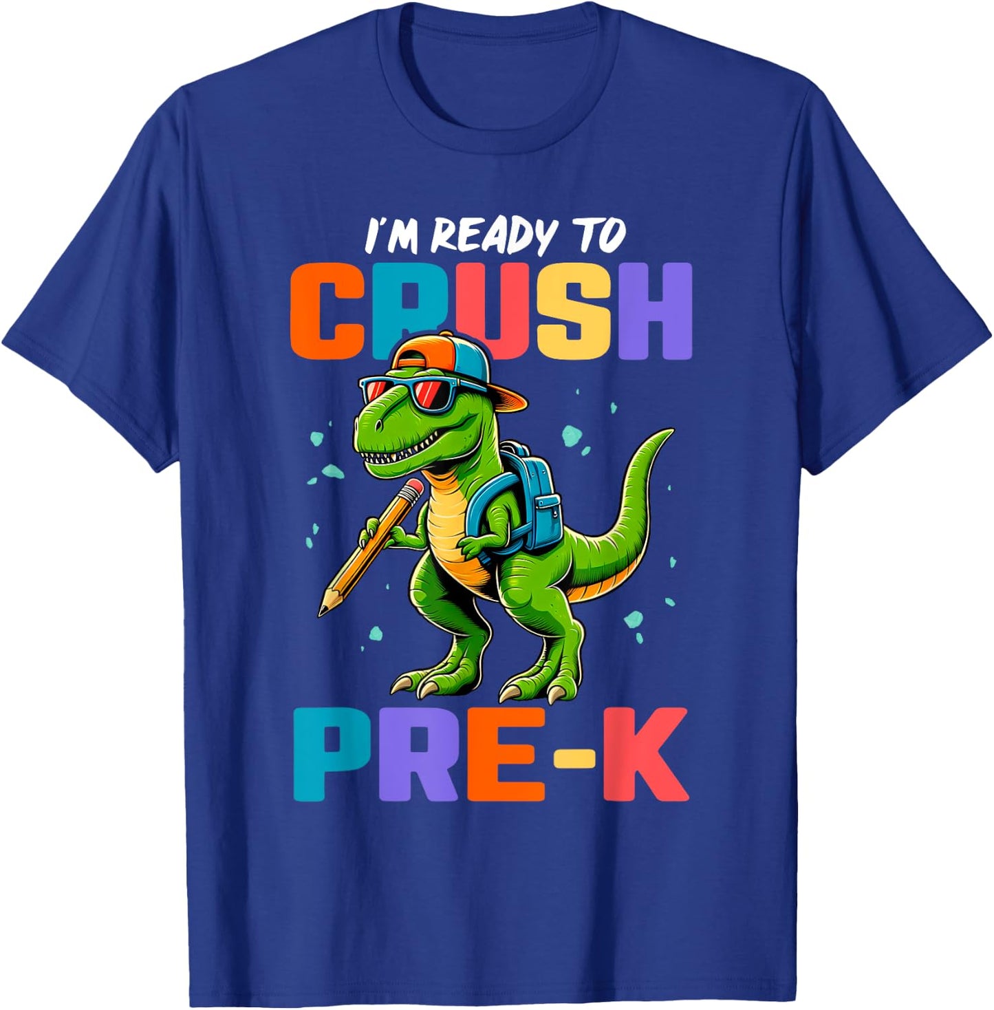 First Day Of Pre-K Shirt Boys Kids Dinosaur Back To School T-Shirt - T-Shirt | Royal