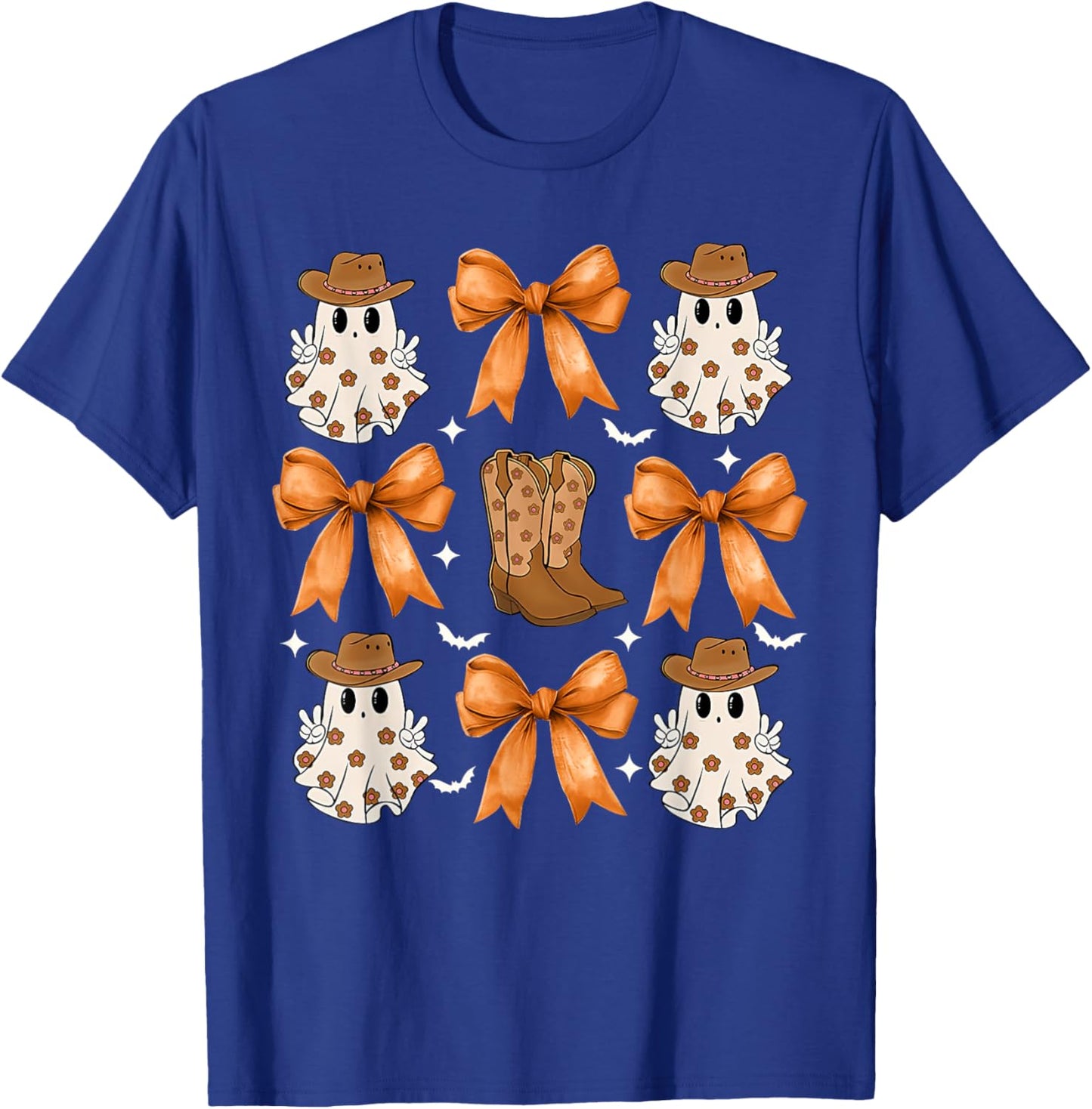 Coquette Bow Ghost Cowboy Western Spooky Season Halloween T-Shirt - T-Shirt | Royal