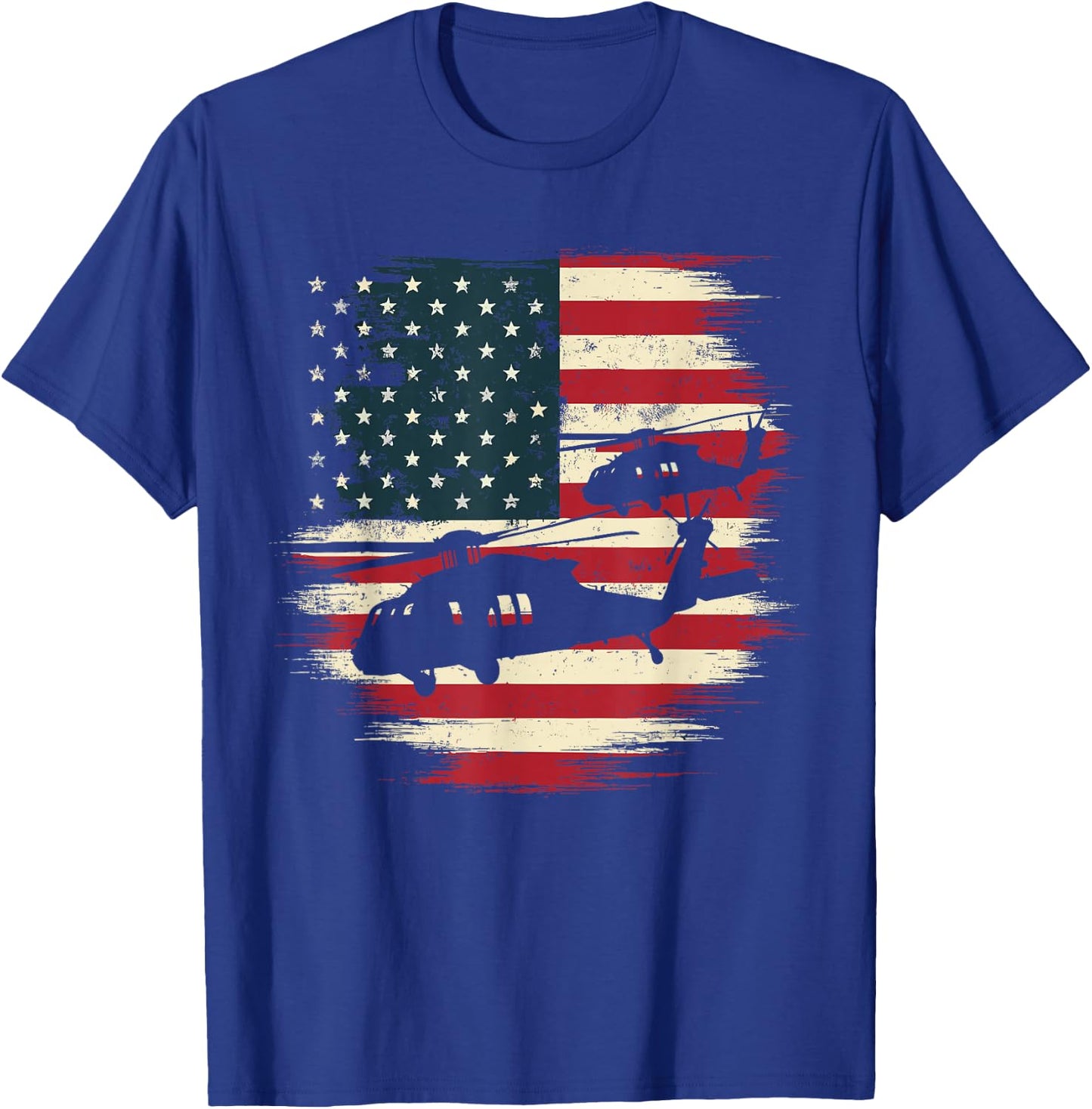 Helicopter USA Vintage Flag American T-Shirt - T-Shirt | Royal