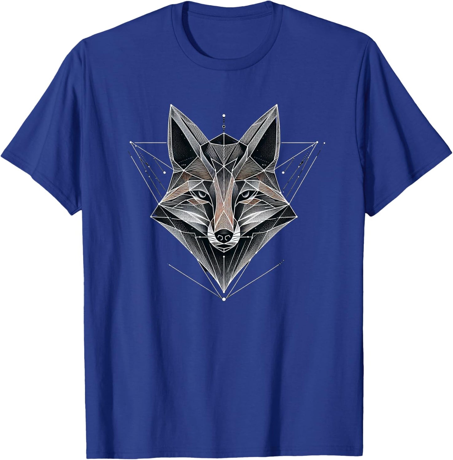 Geometric Fox Celestial Totem Symmetrical Faceted Graphic T-Shirt - T-Shirt | Royal