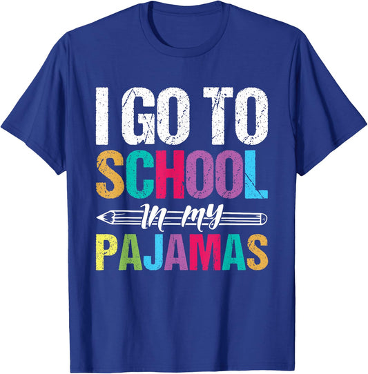 I Go To School In My Pajamas Online Teacher Home Schooling Women Girls Kids T-Shirt - T-Shirt | Royal