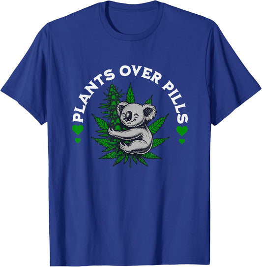 Medical Marijuana Cannabis Plants Over Pills T-Shirt - T-Shirt | Royal