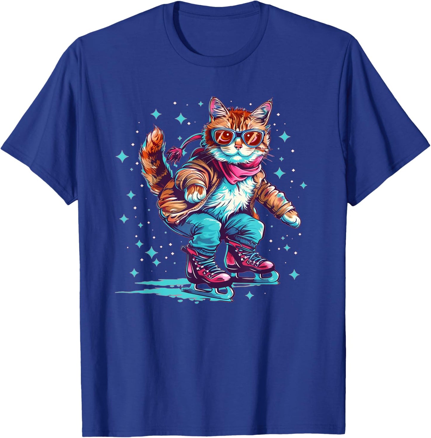 Funny ice skating Cat with Shoes Outfit for Winter T-Shirt - T-Shirt | Royal