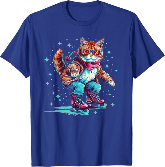 Funny ice skating Cat with Shoes Outfit for Winter T-Shirt - T-Shirt | Royal