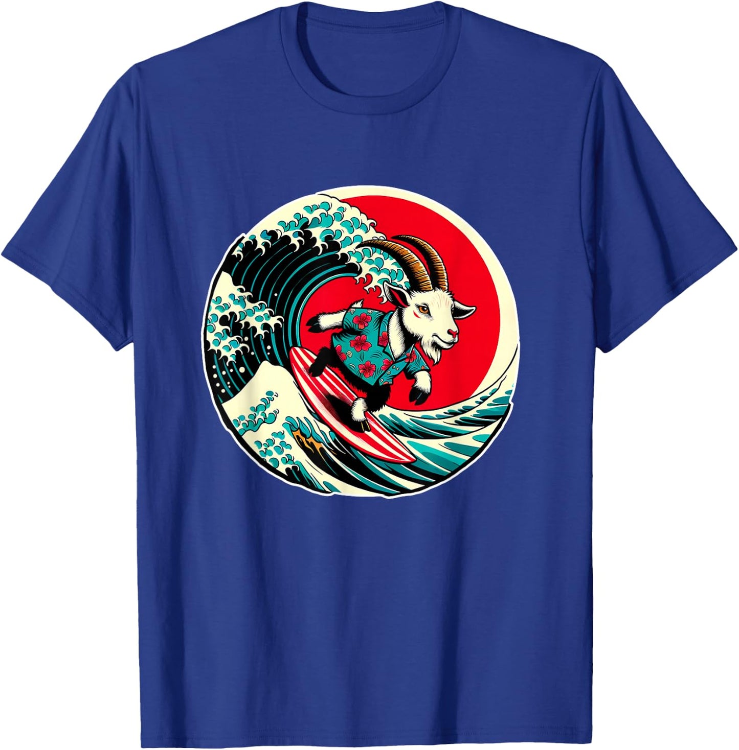 Great Wave Kanagawa Goat Surfing T-Shirt - T-Shirt | Royal