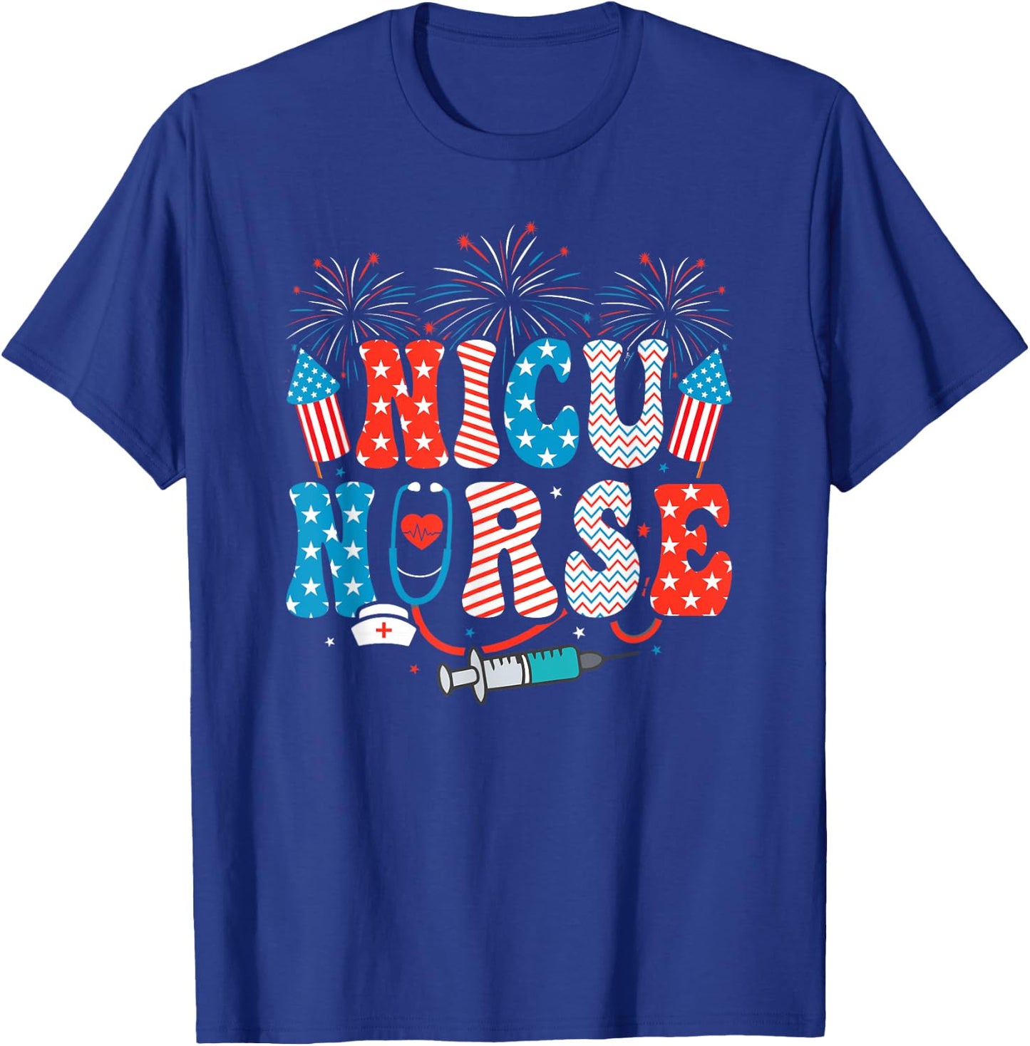 NICU Nurse 4th Of July American Flag Patriotic Nicu Nurse T-Shirt - T-Shirt | Royal