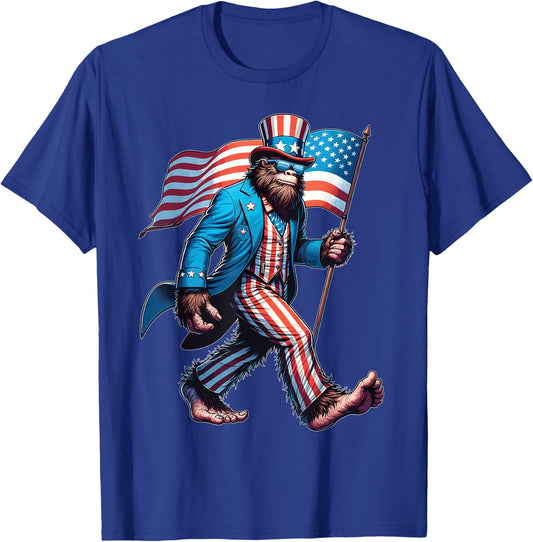 4th Of July Bigfoot Sasquatch Patriotic American Flag T-Shirt - T-Shirt | Royal