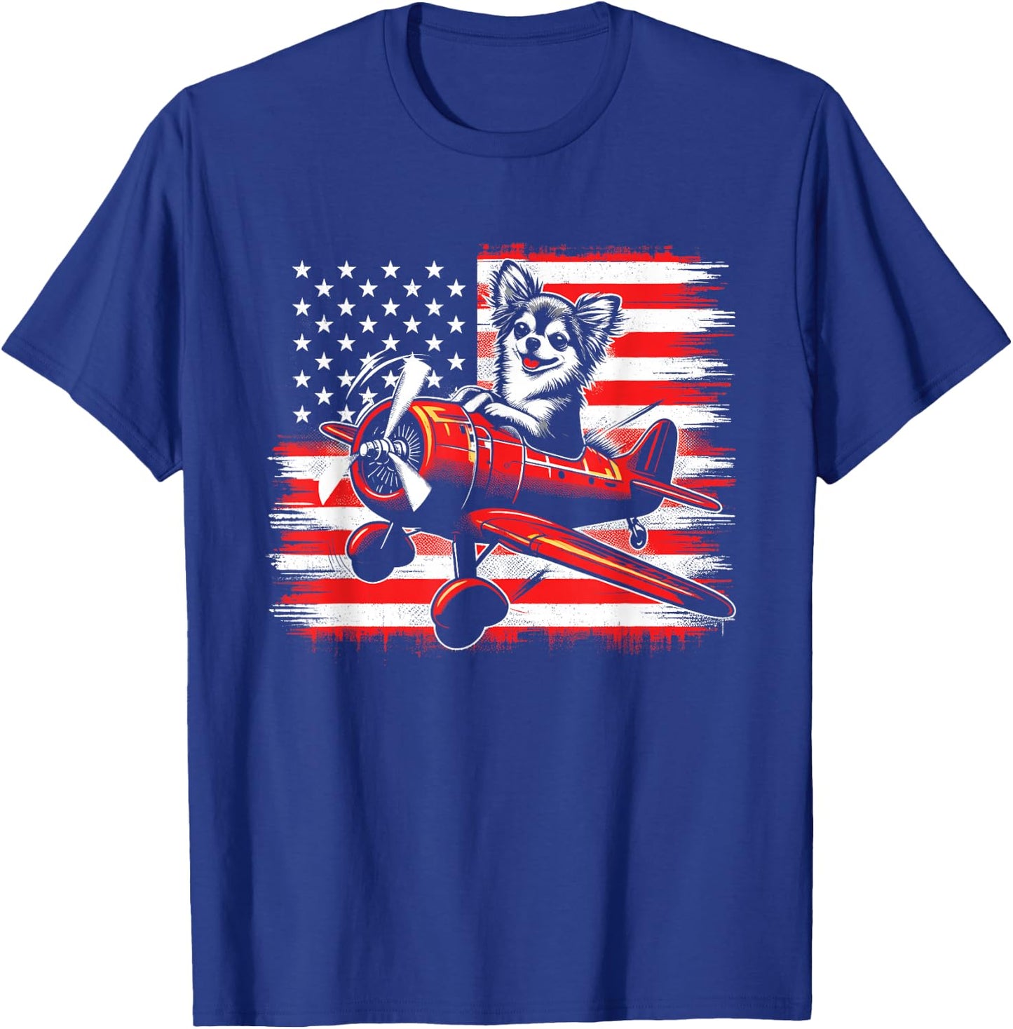 Chihuahua Pilot American Flag - Cute USA 4th July Dog Lover T-Shirt - T-Shirt | Royal