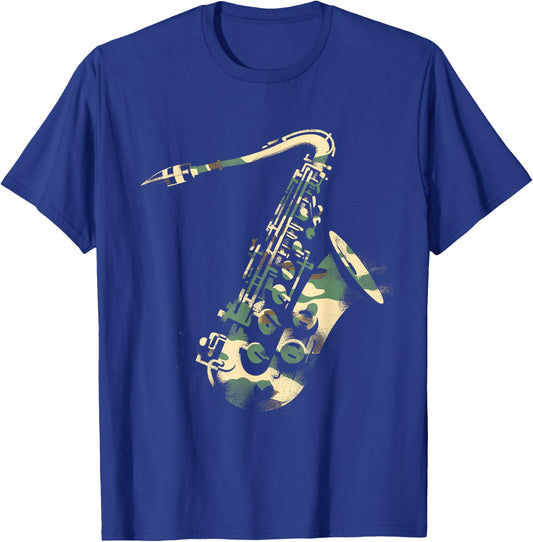 Saxophone Camouflage - Vintage Saxophone Instrument Jazz T-Shirt - T-Shirt | Royal