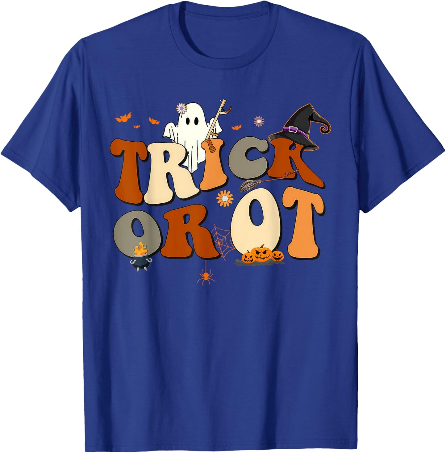 Retro Trick Or OT Occupational Therapy Ghost Halloween T-Shirt - T-Shirt | Royal
