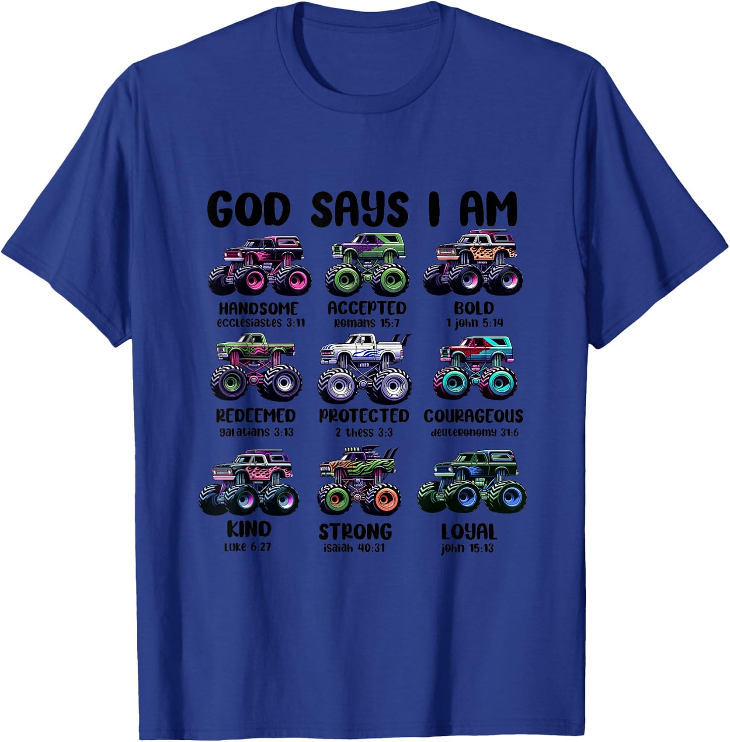 Funny God Says I Am Monster Truck Christian Bible Kids Boys T-Shirt - T-Shirt | Royal