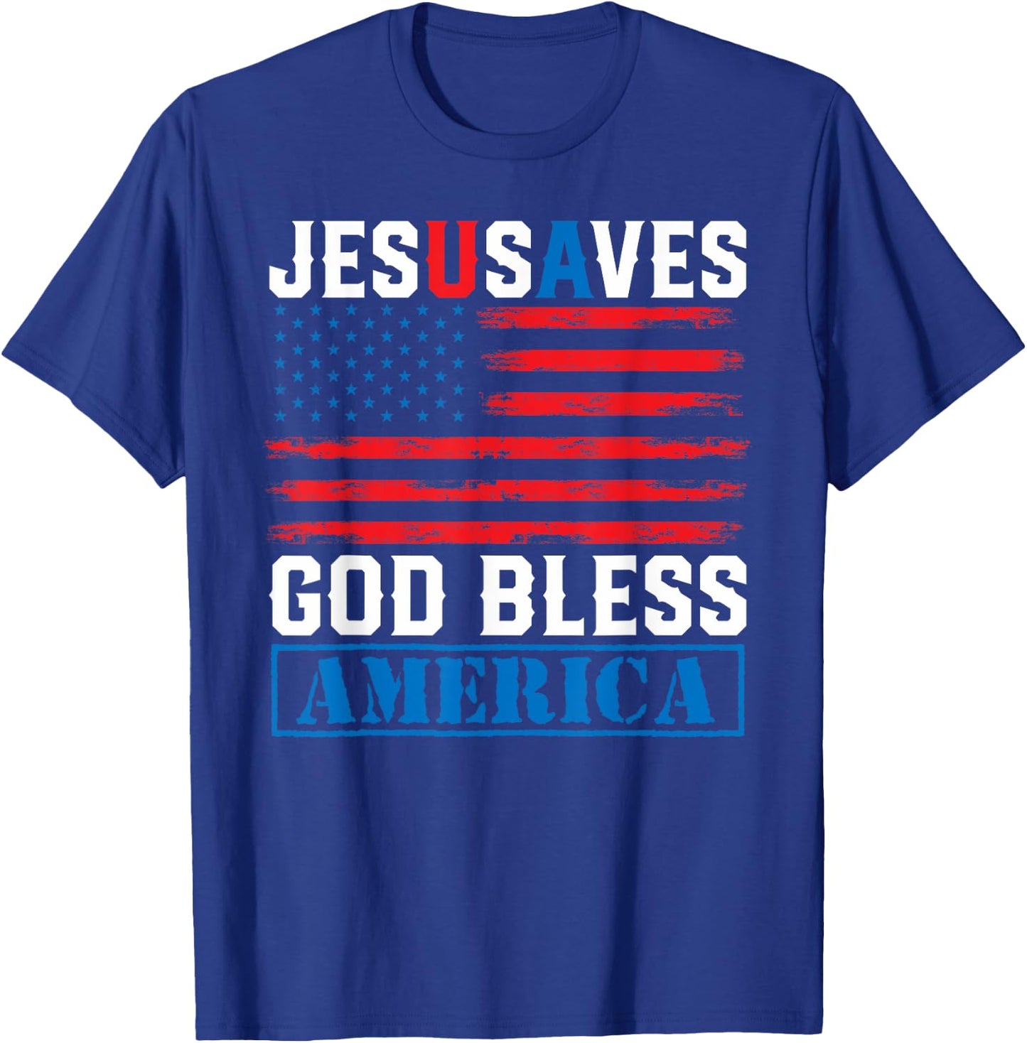 Jesus Saves USA - God Bless America - Vintage Grunge Flag T-Shirt - T-Shirt | Royal