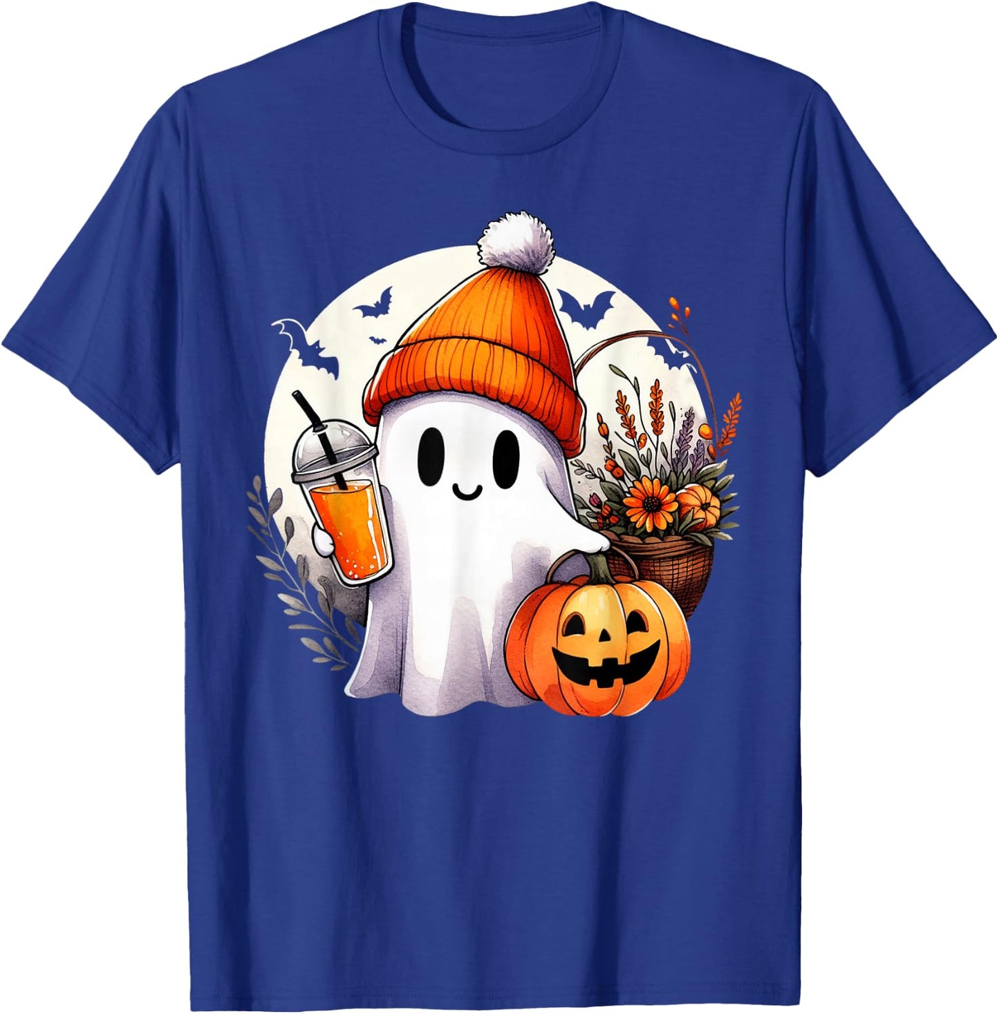 Groovy Ghost Drinking Coffee Halloween Ghost Coffee Lover T-Shirt - T-Shirt | Royal