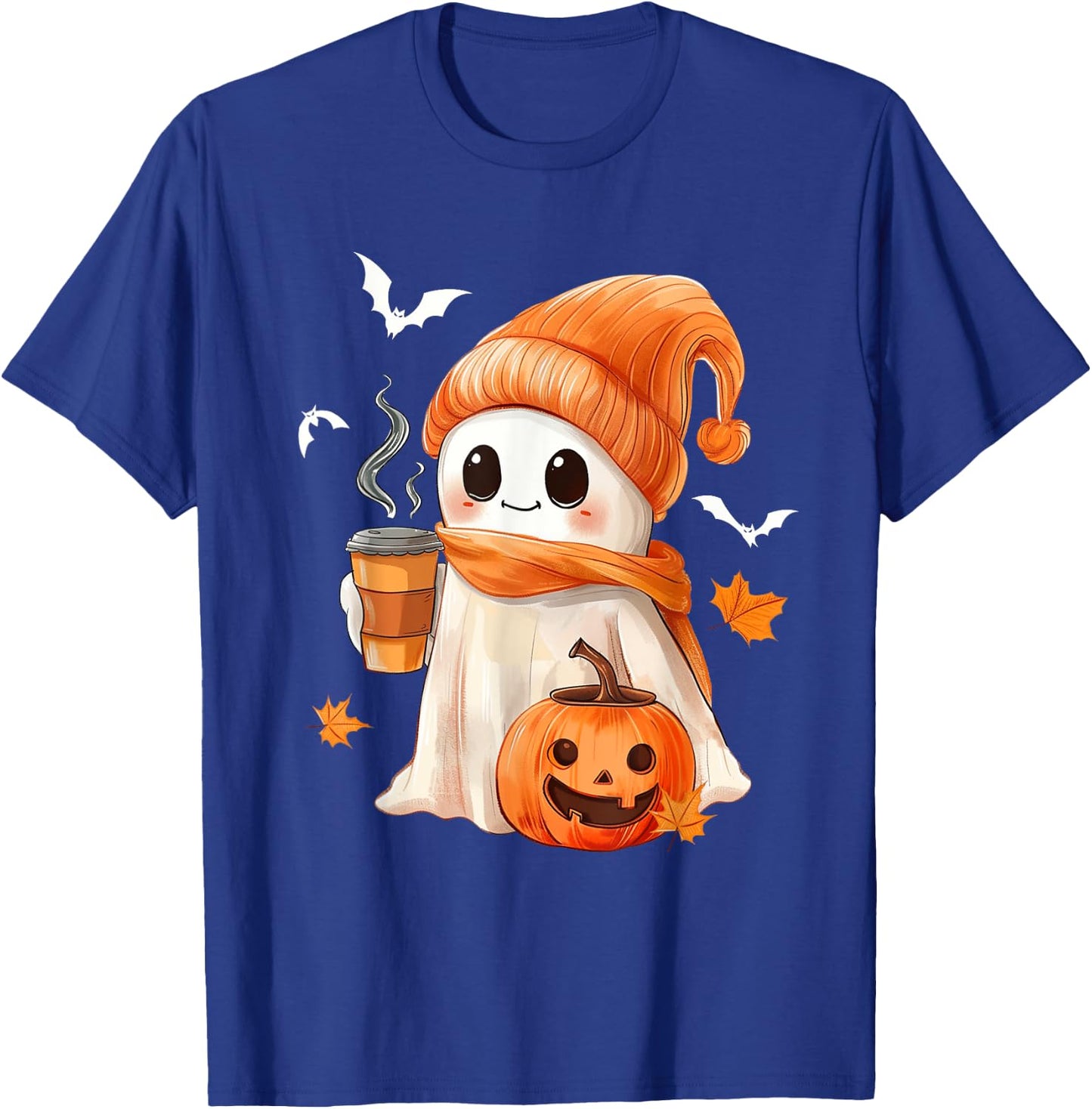 Cute Ghost Drinking Coffee Halloween Ghost Ice Coffee T-Shirt - T-Shirt | Royal