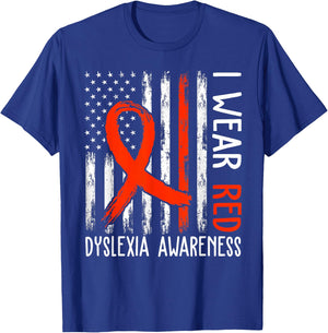 I Wear Red Dyslexia Awareness Month Dyslexia Flag T-Shirt - T-Shirt | Royal