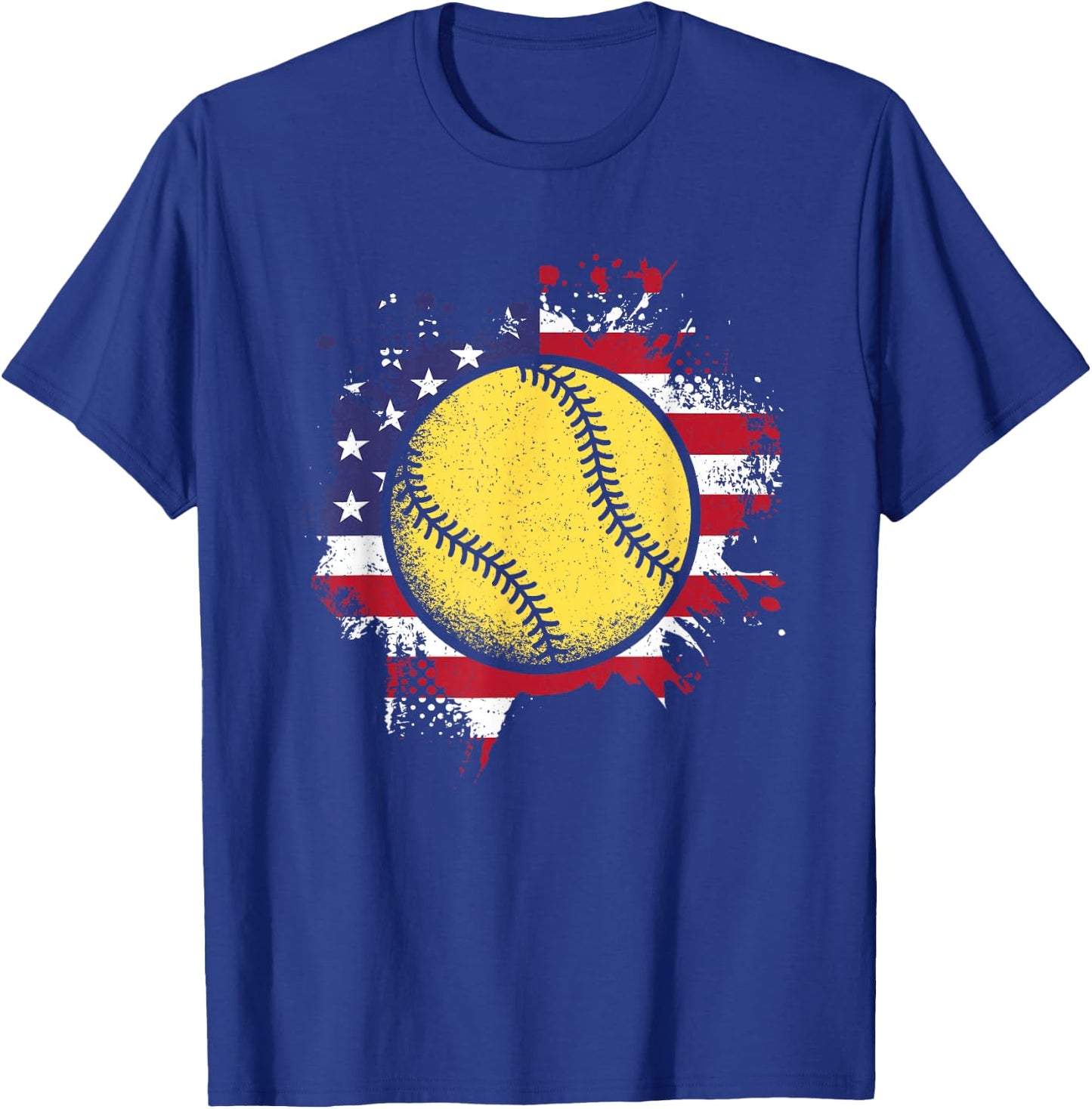 Softball American Flag Vintage Softball Lover Men Women Kids T-Shirt - T-Shirt | Royal